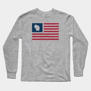 Vintage Wisconsin USA Flag // Retro American Flag Stars and Stripes Long Sleeve T-Shirt